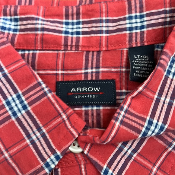 NWT men’s Arrow big and tall red checkered short sleeve button down size LT/GL - Picture 3 of 6